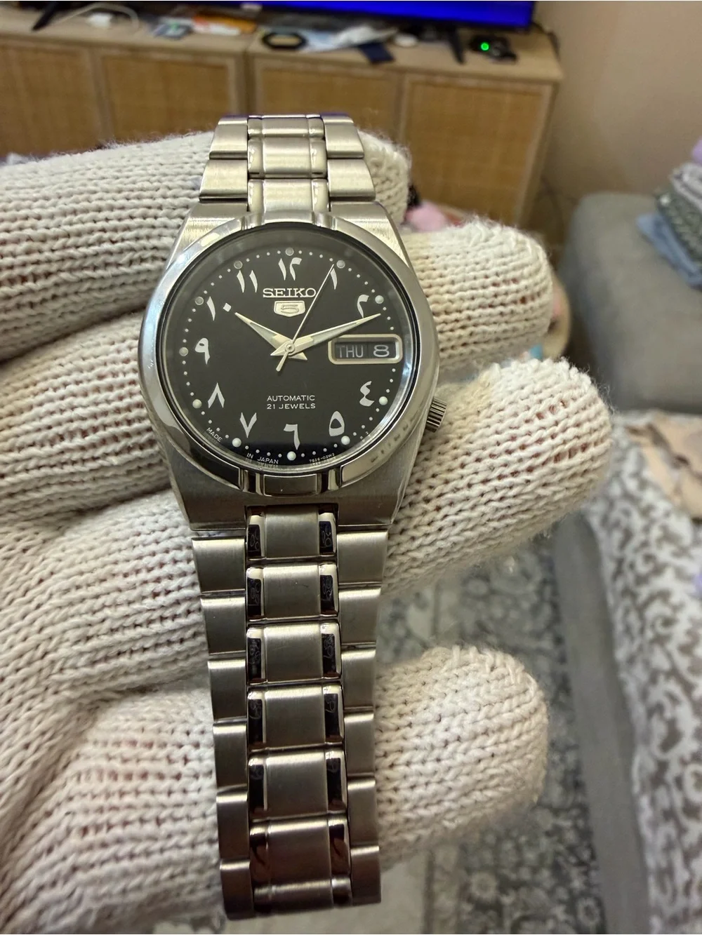 Seiko 5 Automatic Arabic Dial Black Mens Watch SNK063J5 7S26-01H0 Made in Japan